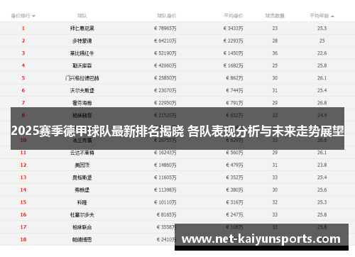 2025赛季德甲球队最新排名揭晓 各队表现分析与未来走势展望